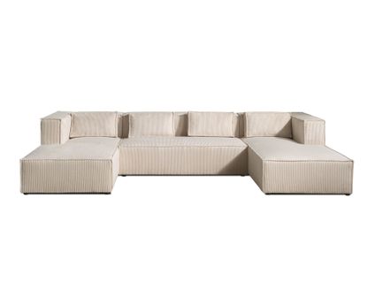 Canapé Panoramique 7 Places Stella En Velours Côtelé Beige