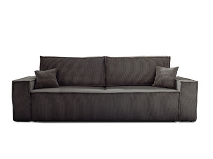 Canapé Droit Convertible 3 Places Dellia En Velours Côtelé Gris Foncé