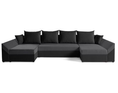 Canapé Panoramique 7 Places Mike En Velours Noir / Gris