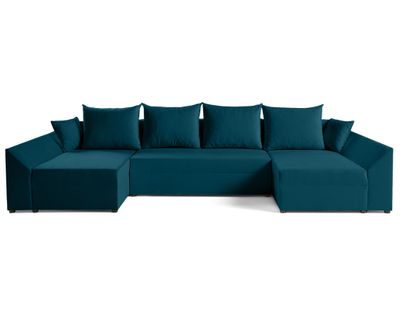 Canapé Panoramique 7 Places Mike En Velours Bleu Canard