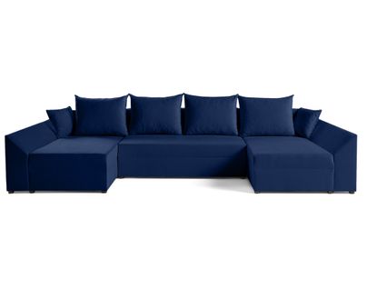 Canapé Panoramique 7 Places Mike En Velours Bleu Marine