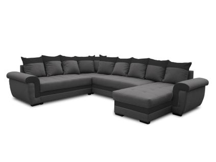 Canapé Panoramique 7 Places Henry En Simili/tissu Gris / Noir