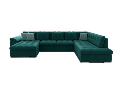 Canapé Panoramique 7 Places Chuck En Simili/tissu Et Velours Bleu Canard