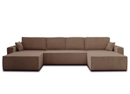 Canapé Panoramique 7 Places Dellia En Velours Côtelé Taupe