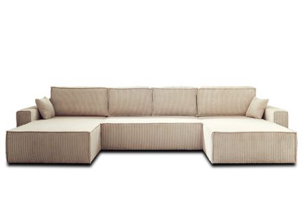 Canapé Panoramique 7 Places Dellia En Velours Côtelé Beige