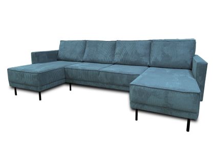 Canapé Panoramique 7 Places Charlie En Velours Côtelé Bleu Canard