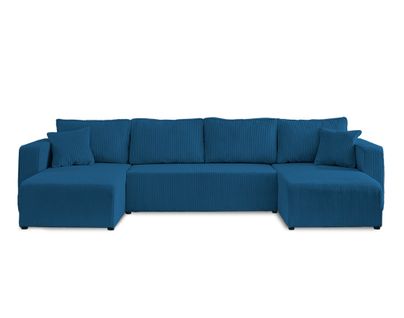 Canapé Panoramique 7 Places Topaze En Velours Côtelé Bleu Ardoise