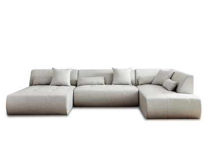 Onyx - Canapé Modulable Panoramique D'angle Droit 7 Places - En Tissu Gris Clair