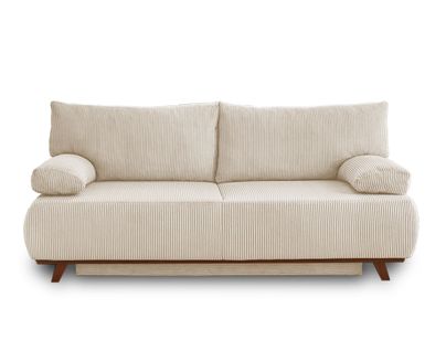 Canapé Droit Convertible 3 Places Cristal En Velours Côtelé Beige
