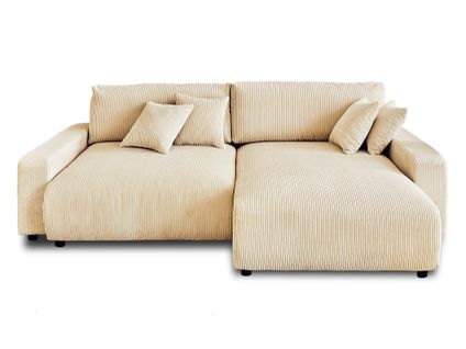 Pivoine - Canapé D'angle Réversible - 4 Places - Convertible Avec Coffre - En Velours Côtelé Beige