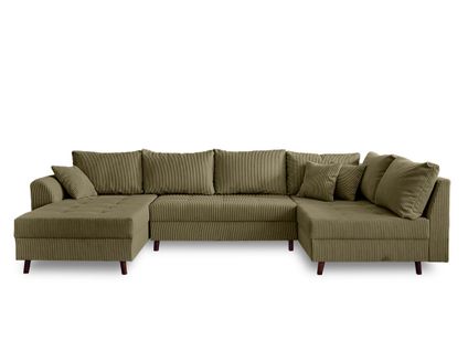 Rune - Canapé Panoramique D'angle Droit - 7 Places - En Velours Côtelé Vert
