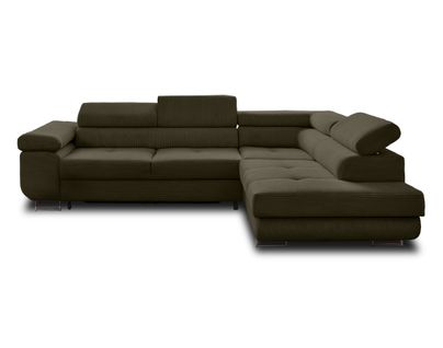 Canapé Angle Droit Convertible 5 Places Zaria En Velours Côtelé Gris Foncé