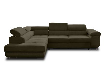 Canapé Angle Gauche Convertible 5 Places Zaria En Velours Côtelé Vert