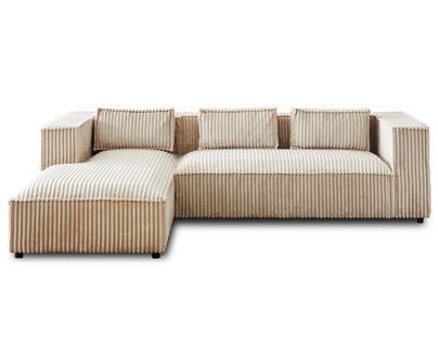 Stella - Canapé D'angle Gauche - 4 Places - En Velours Côtelé Grosses Côtes Beige
