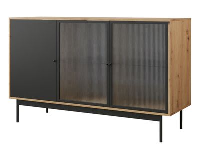 Lamia - Buffet Bas - Effet Bois Et Noir - 3 Portes - 148 Cm