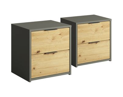 Nicosie - Lot De 2 Tables De Chevet - Effet Bois Et Gris - 44 Cm