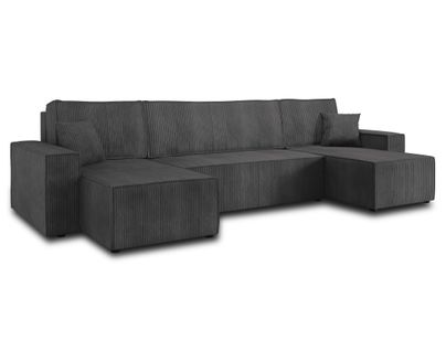 Canapé Panoramique 7 Places Cezanne En Velours Côtelé Gris Foncé