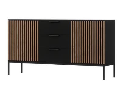 Savanna - Buffet Bas - Effet Bois Et Noir - 3 Tiroirs Et 2 Portes - 150 Cm