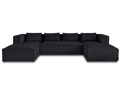 Canapé Panoramique 7 Places Stella En Velours Grosses Côtes Noir