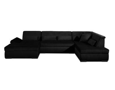 Canapé Panoramique 7 Places Vermont En Velours Noir