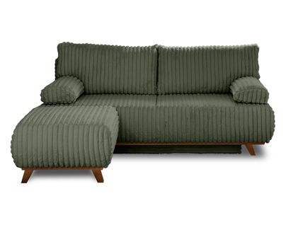 Canapé Droit Convertible 4 Places Cristal En Fausse Fourrure Côtelée Vert