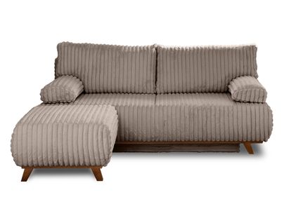 Canapé Droit Convertible 4 Places Cristal En Fausse Fourrure Côtelée Taupe