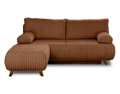 Canapé Droit Convertible 4 Places Cristal En Fausse Fourrure Côtelée Rouille