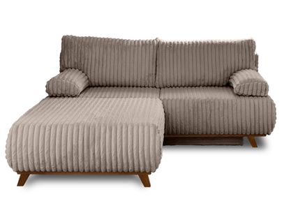 Canapé Droit Convertible 4 Places Cristal En Fausse Fourrure Côtelée Taupe