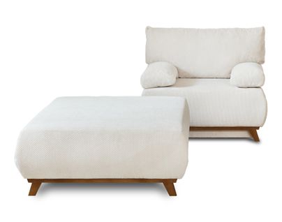 Cristal - Fauteuil - Convertible Avec Coffre Et Grand Pouf - En Velours Texturé