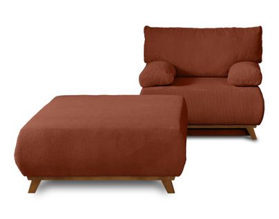 Cristal - Fauteuil - Convertible Avec Coffre Et Grand Pouf - En Velours Texturé
