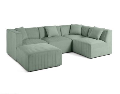 Nova - Canapé Modulable D'angle Droit - 5 Places - Avec Pouf D'appoint - En Velours