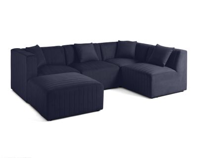 Nova - Canapé Modulable D'angle Droit - 5 Places - Avec Pouf D'appoint - En Velours