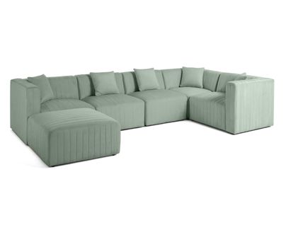 Nova - Canapé Modulable D'angle Réversible - 6 Places - Avec Pouf D'appoint - En Velours Bleu