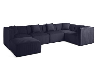 Nova - Canapé Modulable D'angle Réversible - 6 Places - Avec Pouf D'appoint - En Velours Bleu Marine