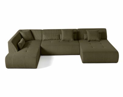 Onyx - Canapé Panoramique Modulable D'angle Gauche 7 Places - En Velours Côtelé Vert