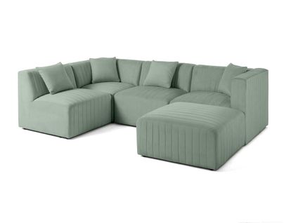 Nova - Canapé Modulable D'angle Gauche - 5 Places - Avec Pouf D'appoint - En Velours