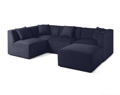 Nova - Canapé Modulable D'angle Gauche - 5 Places - Avec Pouf D'appoint - En Velours