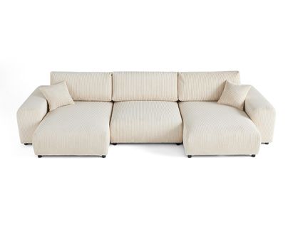 Canapé Panoramique 7 Places Garance En Velours Côtelé Beige