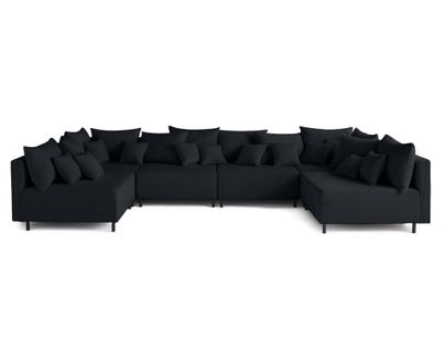 Edinburg - Canapé Modulable Panoramique 6 Places - En Velours Côtelé Noir