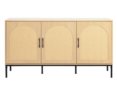 Nagato - Buffet Bas - Cannage Et Effet Bois - 3 Portes - 150 Cm