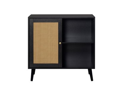 Goto - Buffet Haut - Noir Et Cannage - 2 Niches Et 1 Porte - 80 Cm