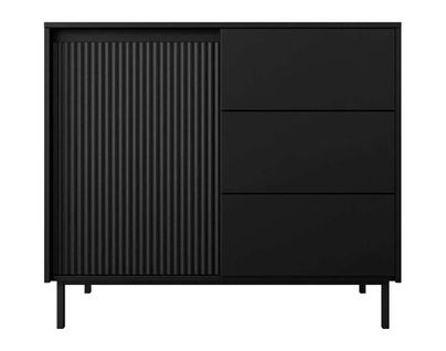 Girona - Buffet Bas - Noir - 3 Tiroirs Et 1 Porte - 103 Cm