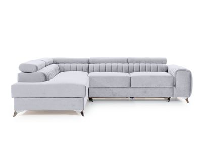 Canapé Angle Gauche Convertible 5 Places Talisay En Velours Gris Clair