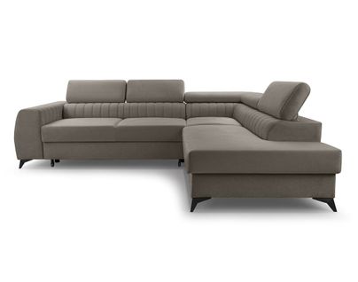 Canapé Angle Droit Convertible 5 Places Aneta En Velours Taupe