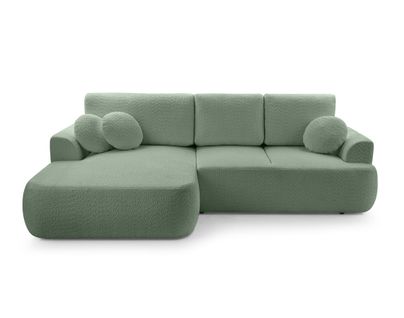Canapé Angle Gauche Convertible 4 Places Candela En Tissu Bouclette Vert Sauge