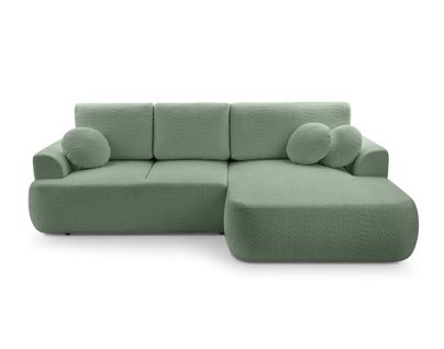 Canapé Angle Droit Convertible 4 Places Candela En Tissu Bouclette Vert Sauge