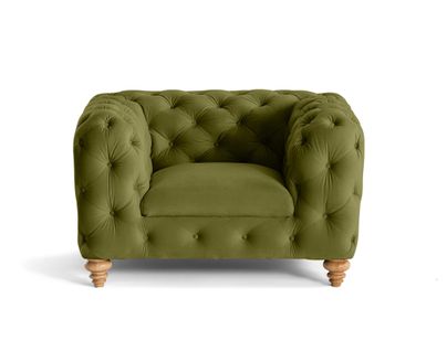 Walter - Fauteuil Chesterfield En Velours - Pieds Bois