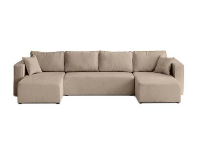 Canapé Panoramique 7 Places Topaze En Velours Côtelé Plat Beige