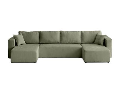 Canapé Panoramique 7 Places Topaze En Velours Côtelé Plat Vert Sauge