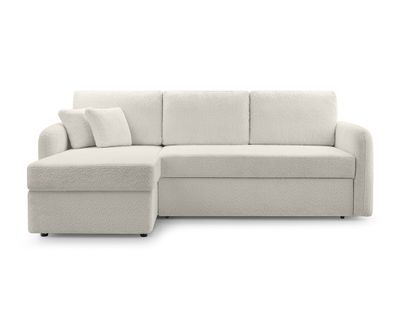 Pocatello - Canapé D'angle Réversible 4 Places - Convertible Avec Coffre - En Tissu Bouclette Beige